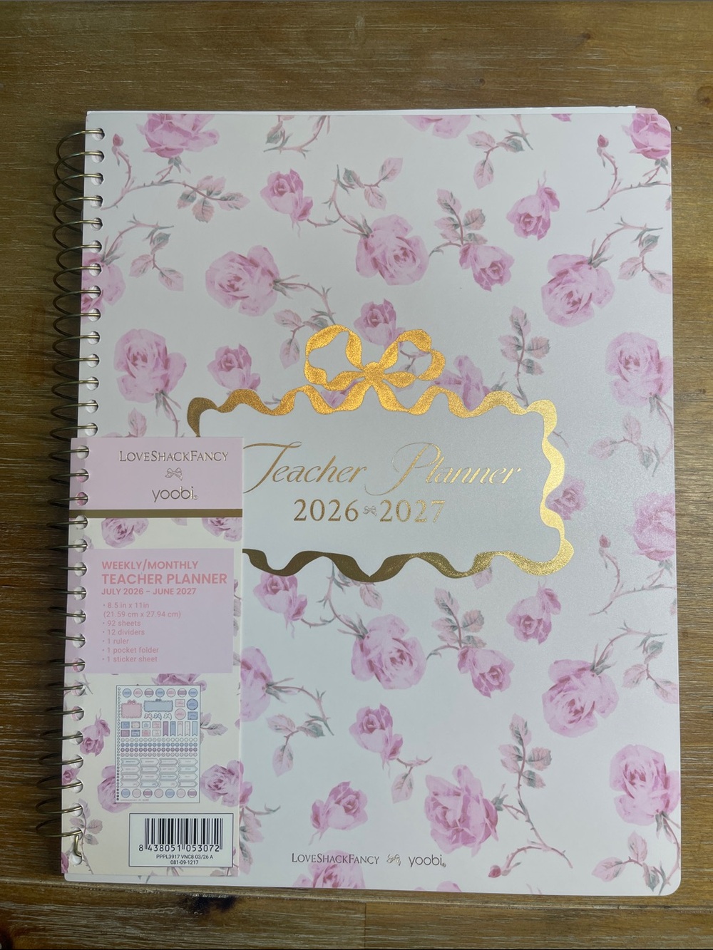 LoveShackFancy x Yoobi Floral Teacher Planner in Pink with Gold Foil Accents
